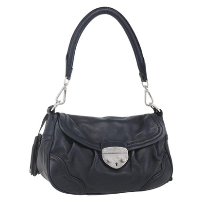 Prada Pushlock Shoulder Bag Leather, BLACK, LEATHER, Shoulder bag