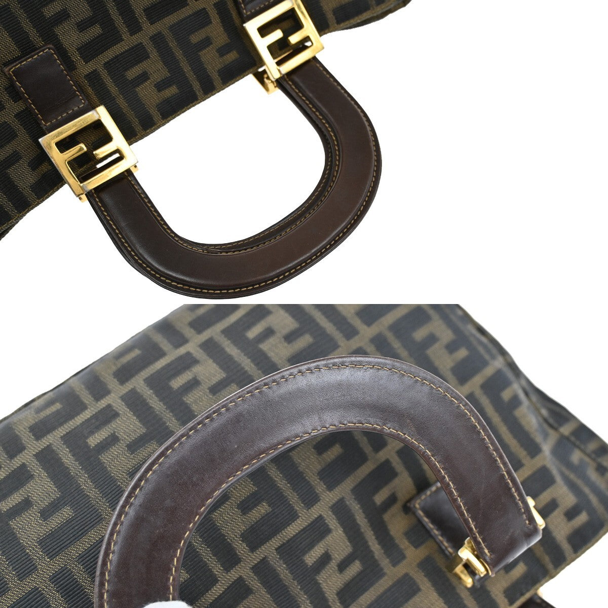 Fendi Vintage FF Handle Tote Zucca Canvas, BROWN, CANVAS, Tote bag
