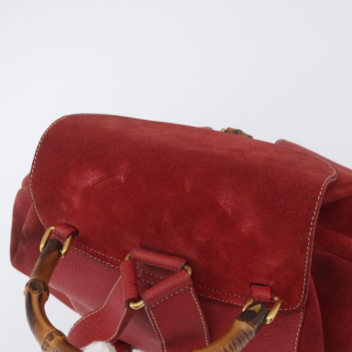Gucci Vintage Bamboo Backpack Suede and Leather, Red, Suede, Backpack