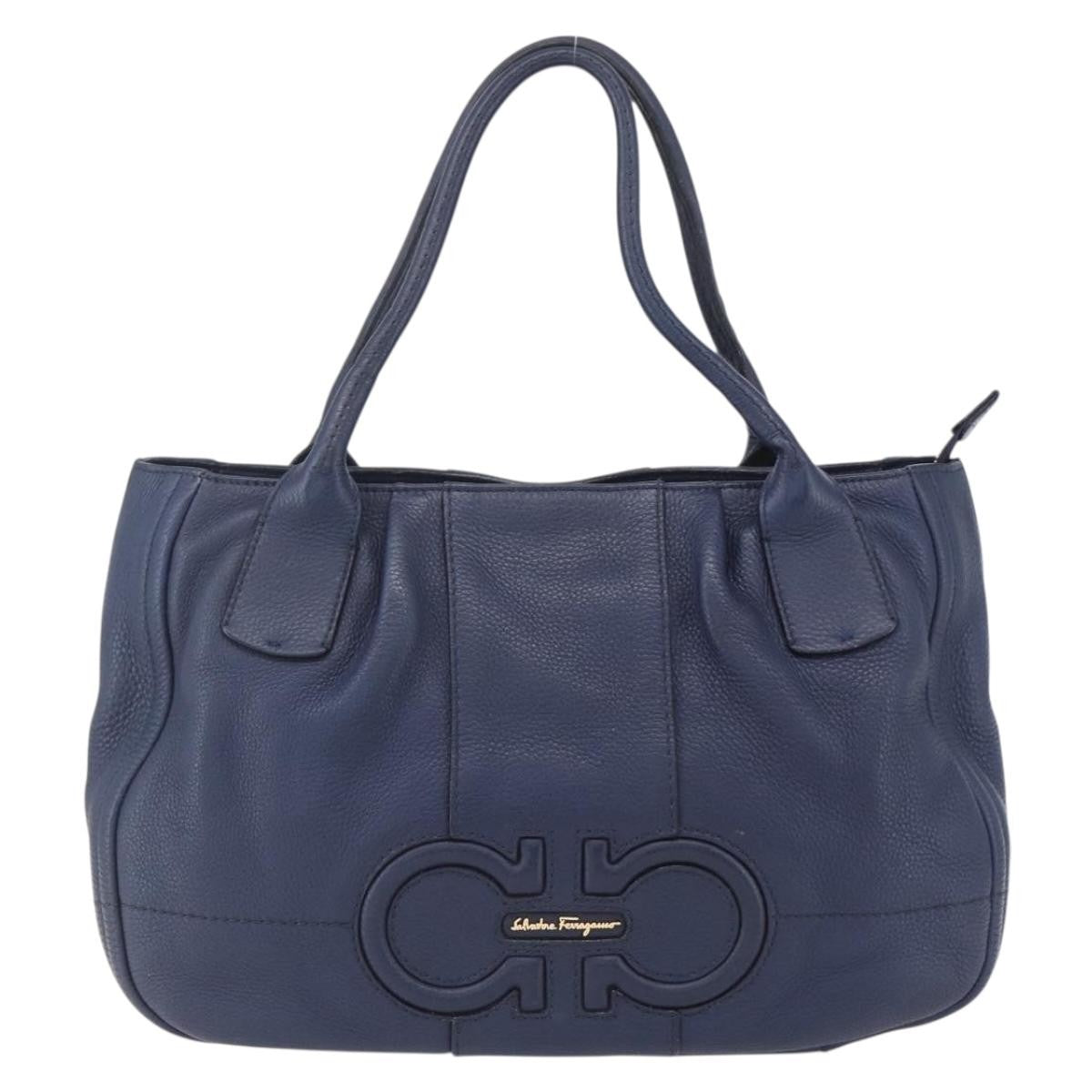 Salvatore Ferragamo Izzie Gancini Embossed Tote Soft Calf, BLUE, LEATHER, Tote bag