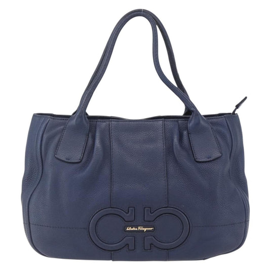 Salvatore Ferragamo Izzie Gancini Embossed Tote Soft Calf, BLUE, LEATHER, Tote bag
