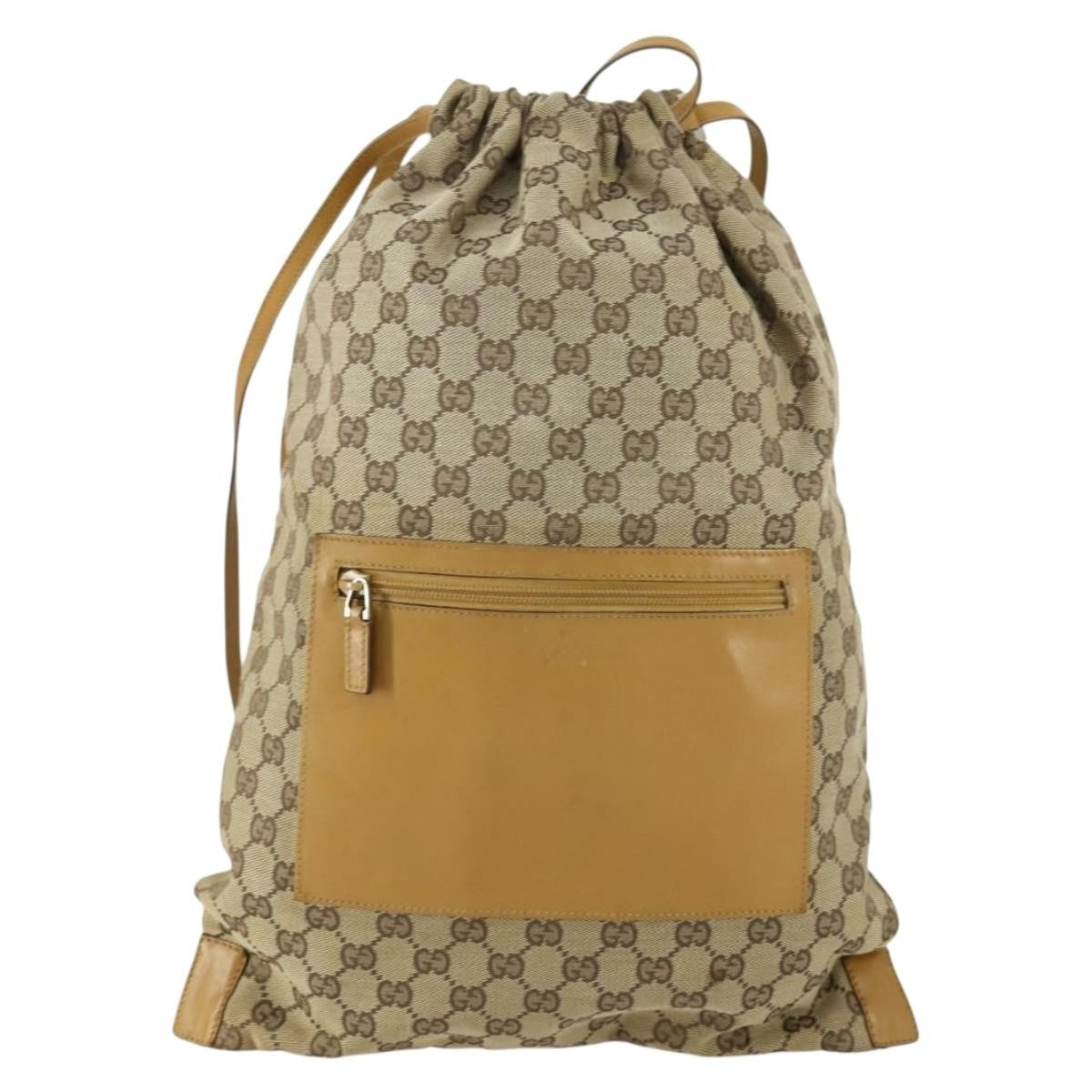 Gucci Drawstring Backpack GG Canvas, BEIGE, CANVAS, Backpack