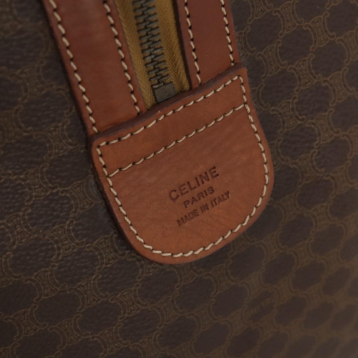 Celine Vintage Macadam Boston bag Canvas and Leather, BROWN, CANVAS, Travel bag