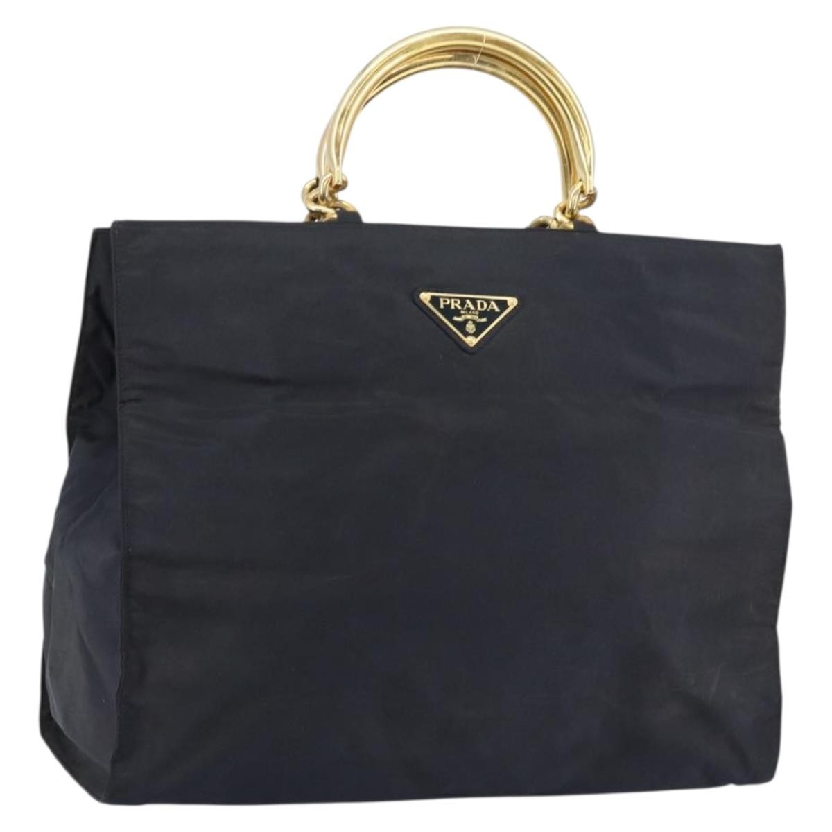 Prada Metal Handles Tote Tessuto, BLACK, NYLON, Tote bag