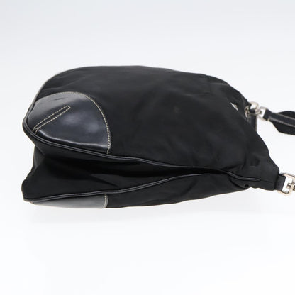 Prada Zip Messenger Bag Tessuto with Leather, BLACK, NYLON, Shoulder bag