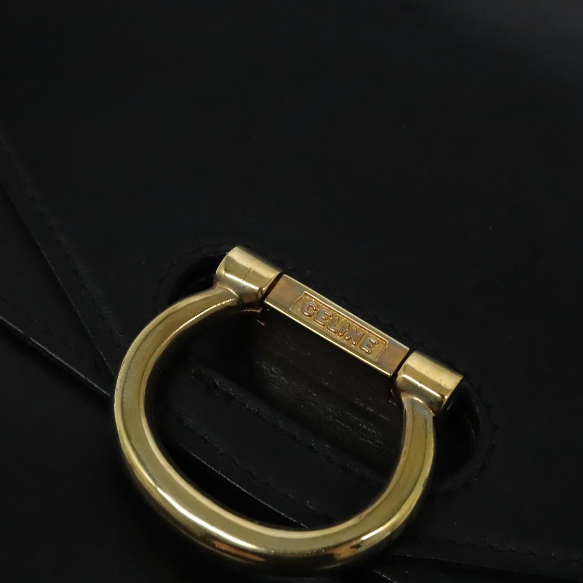 Celine Gancini Handbag Leather, BLACK, LEATHER, Handbag