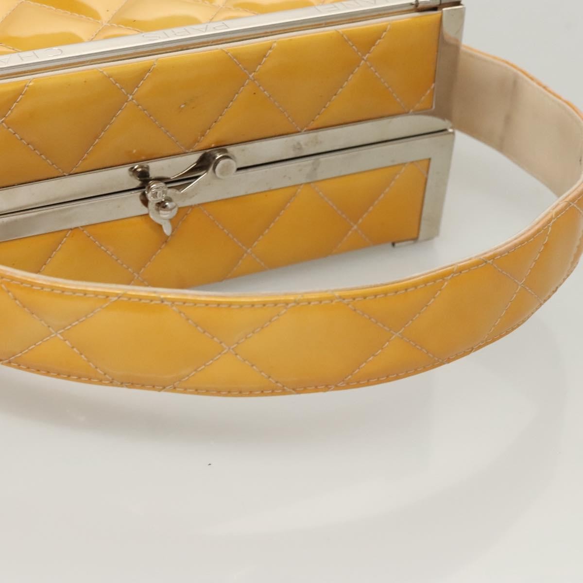 Chanel Vintage Metal Box Bag Quilted Lambskin, YELLOW, PATENT_LEATHER, Handbag
