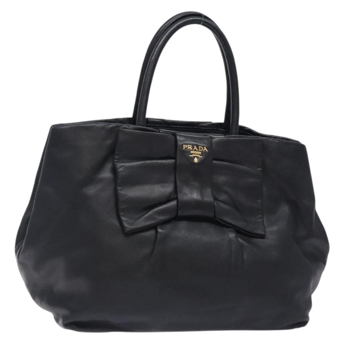 Prada Bow Tote Leather, BLACK, LEATHER, Handbag