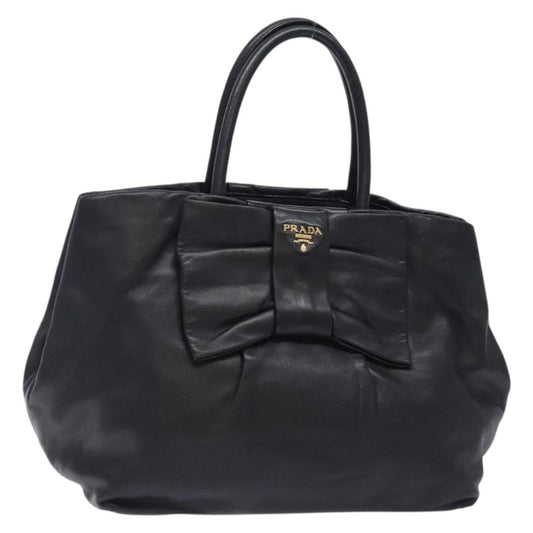 Prada Bow Tote Leather, BLACK, LEATHER, Handbag