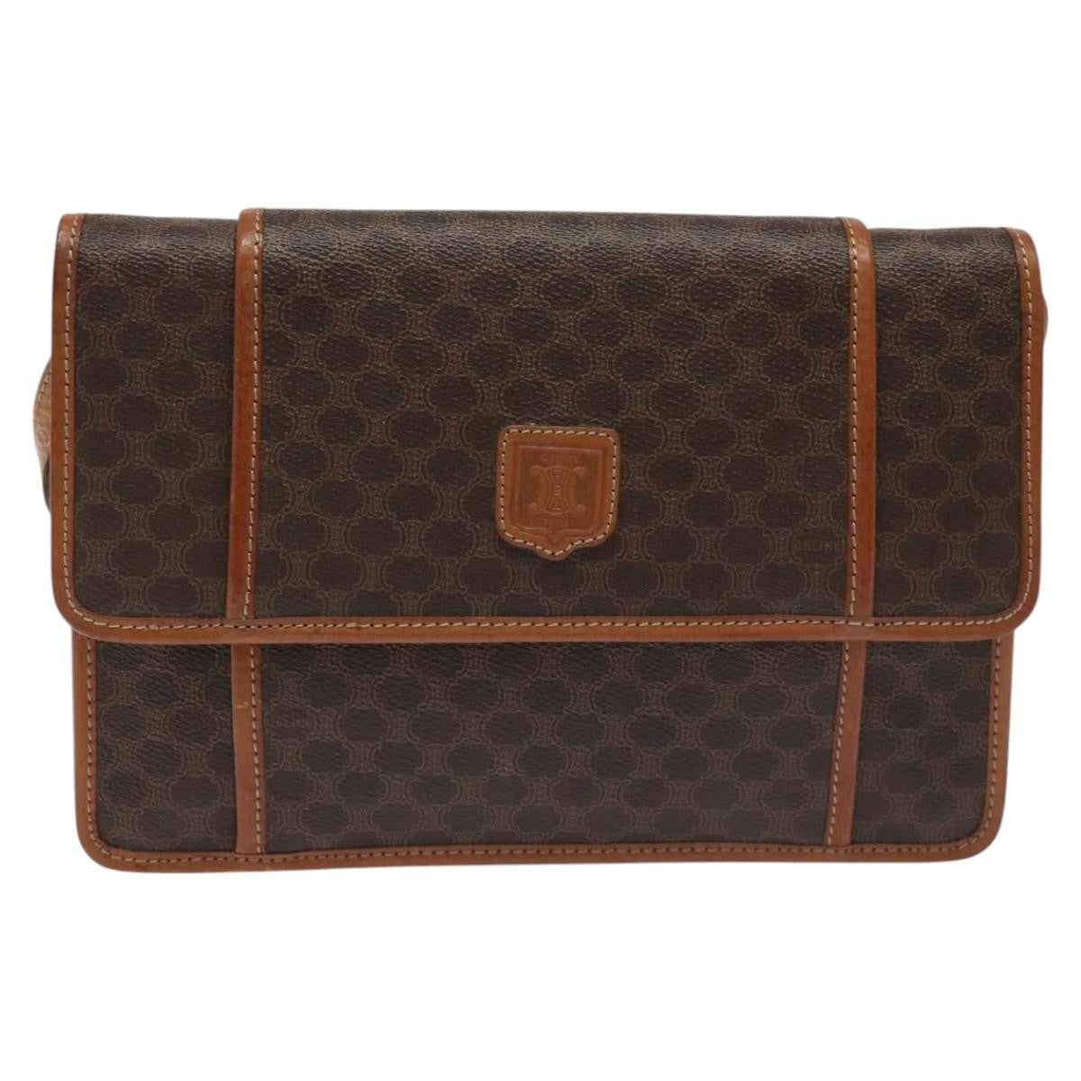 Celine Vintage Macadam Shoulder Bag Canvas and Leather, BROWN, CANVAS, Shoulder bag