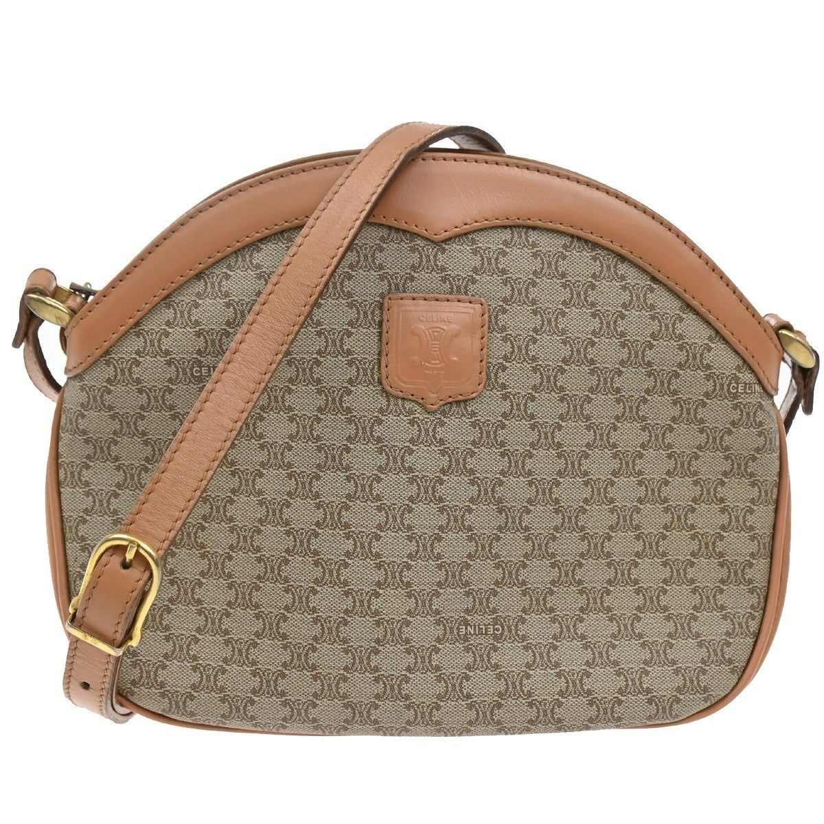 Celine Vintage Macadam Shoulder Bag Canvas and Leather, BROWN, CANVAS, Shoulder bag