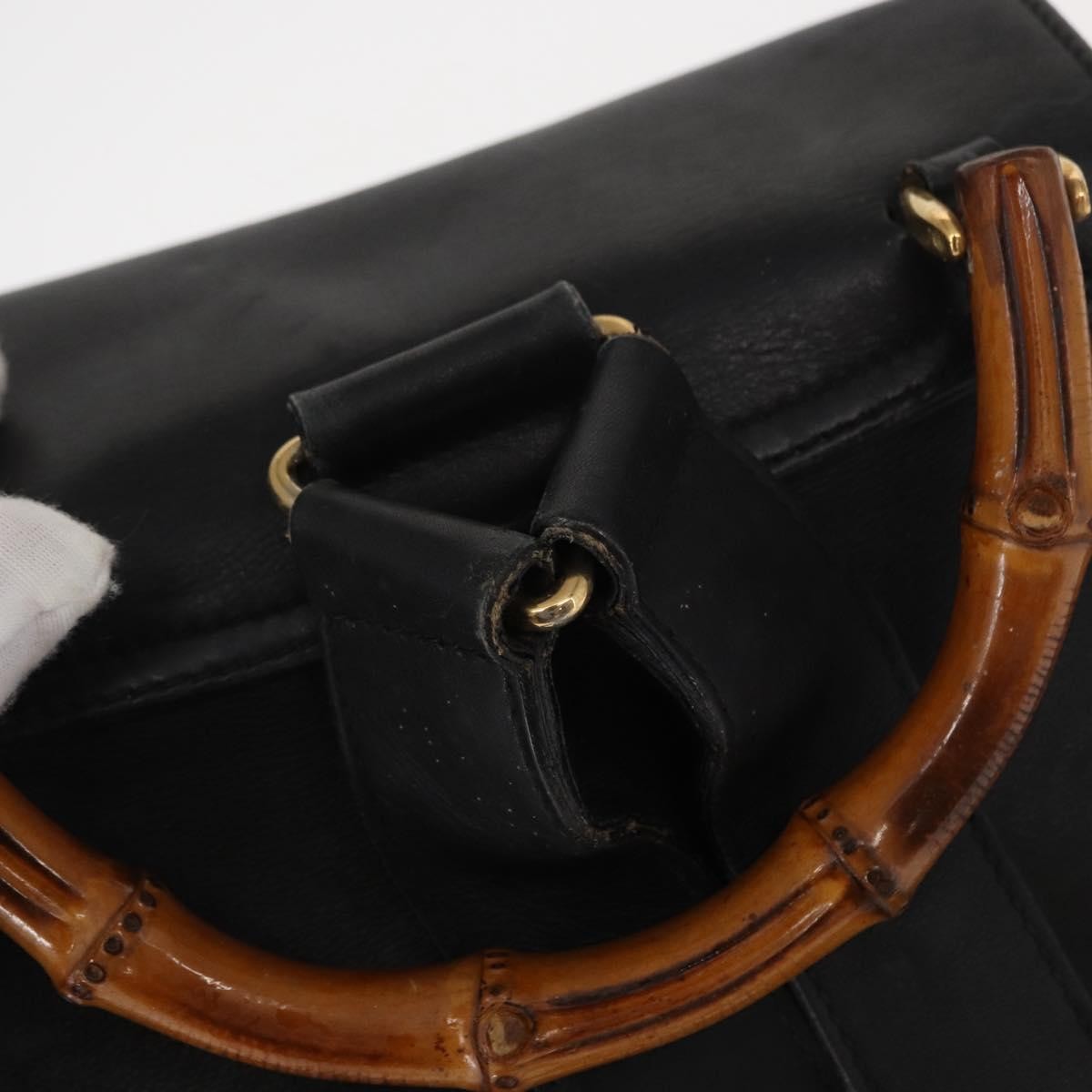 Gucci Vintage Bamboo Backpack Leather, BLACK, LEATHER, Backpack