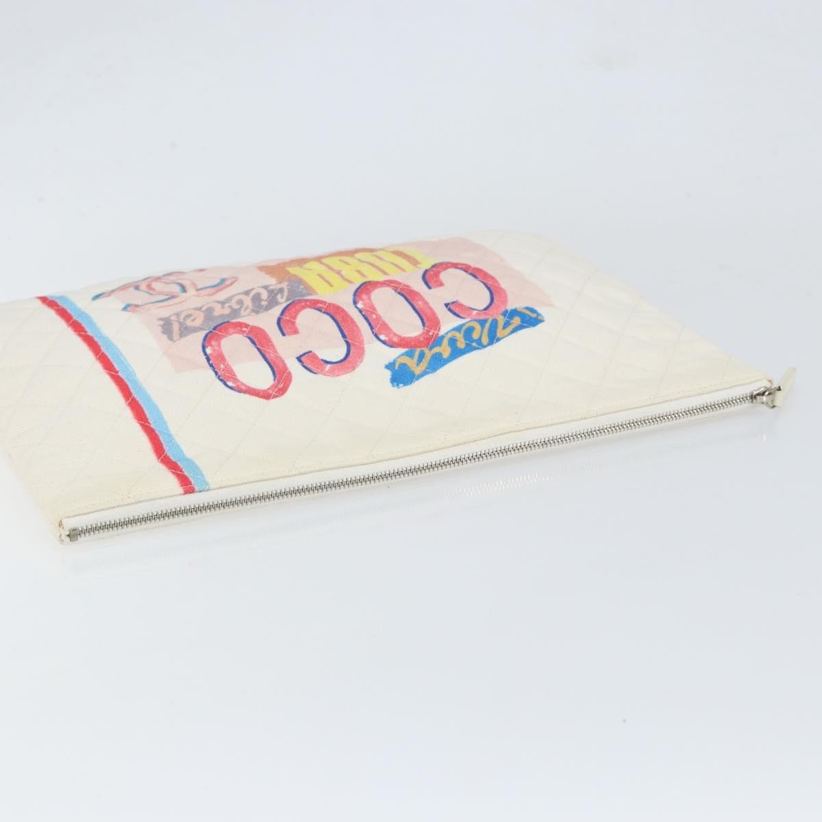 Chanel Coco Cuba Pouch Printed Quilted Canvas, WHITE, CANVAS, Clutche & pouche