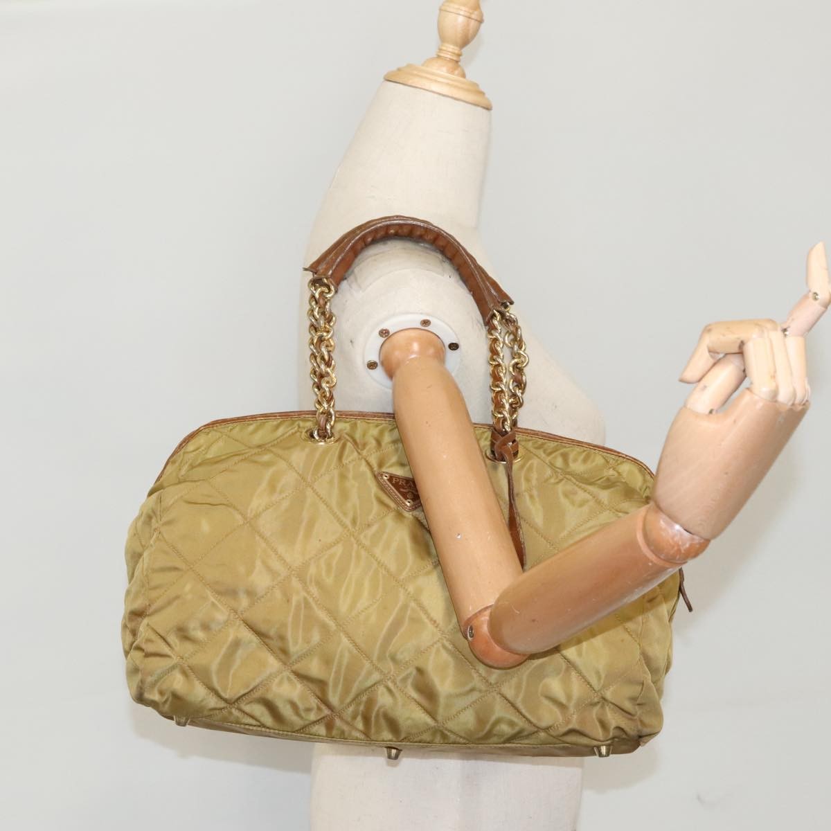 Prada Chain Shoulder Bag Tessuto, BEIGE, NYLON, Shoulder bag