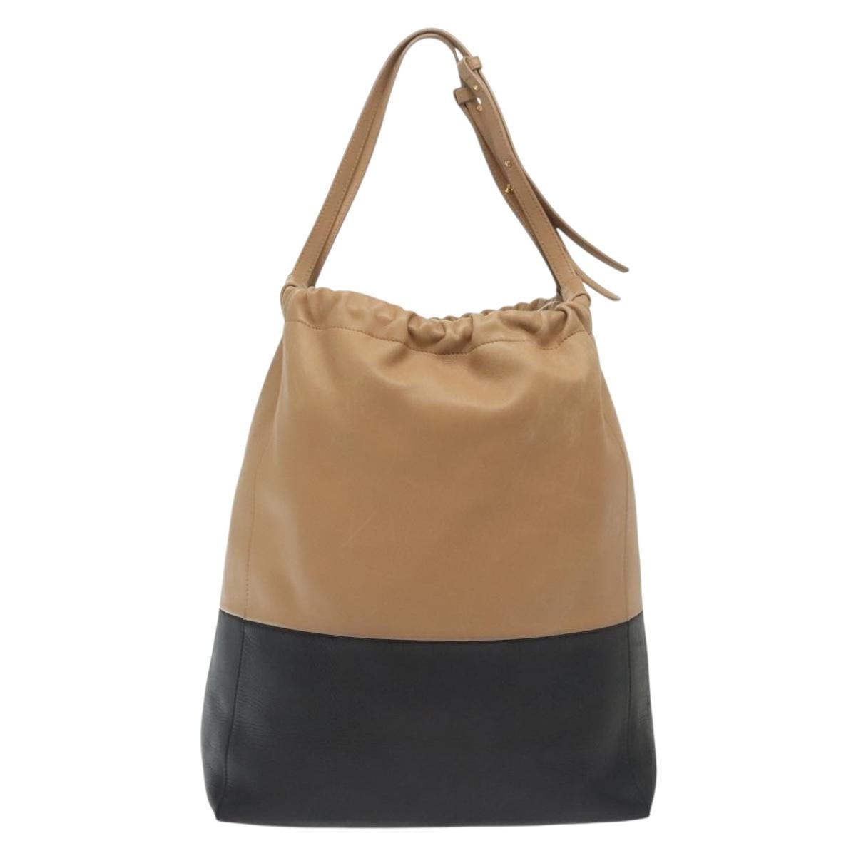 Celine Bicolor Drawstring Cabas Tote Leather, BEIGE, LEATHER, Tote bag