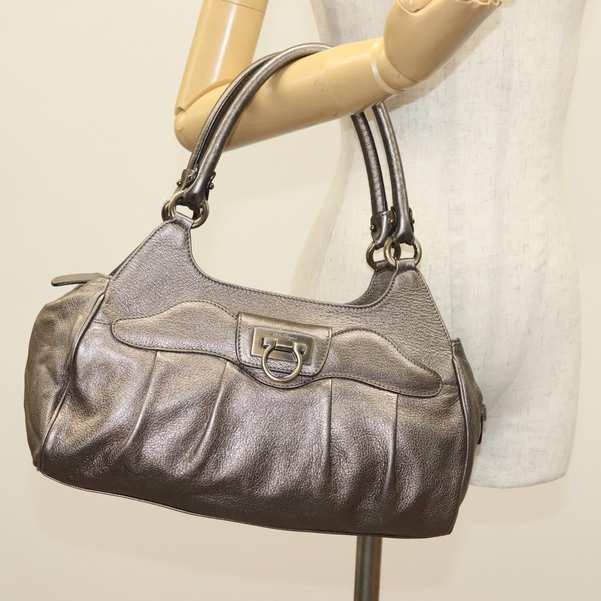 Salvatore Ferragamo Gancini handbag Leather, SILVER, LEATHER, Handbag