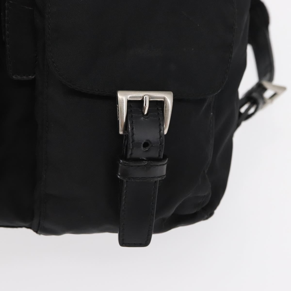 Prada Vela Double Front Pocket Backpack Tessuto with Saffiano Leather, BLACK, NYLON, Backpack
