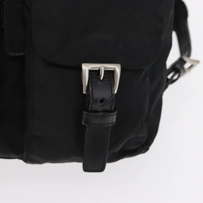 Prada Vela Double Front Pocket Backpack Tessuto with Saffiano Leather, BLACK, NYLON, Backpack