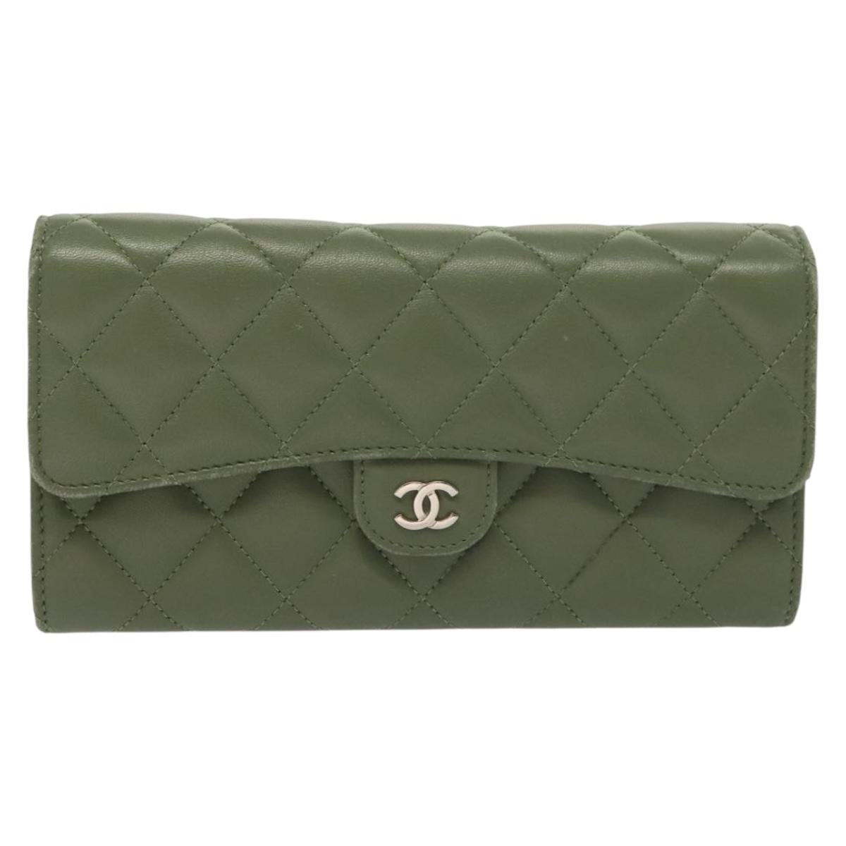 Chanel CC Gusset Classic Flap Wallet Quilted Lambskin, GREEN, LEATHER, Wallets