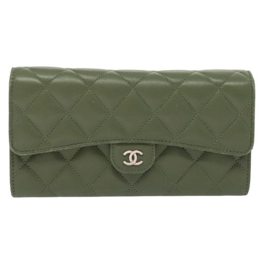Chanel CC Gusset Classic Flap Wallet Quilted Lambskin, GREEN, LEATHER, Wallets