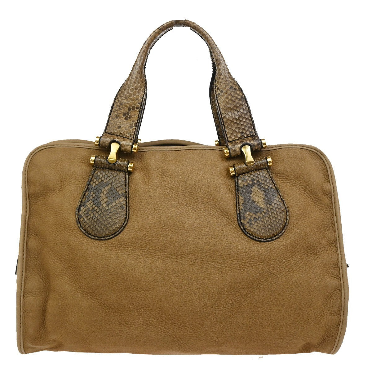 Gucci Twice Satchel Nubuck with Python, BROWN, SUEDE, Handbag