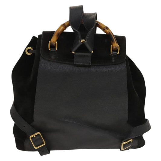 Gucci Vintage Bamboo Backpack Suede, BLACK, SUEDE, Backpack