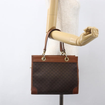 Celine Vintage Macadam Handbag Canvas and Leather, BROWN, CANVAS, Handbag