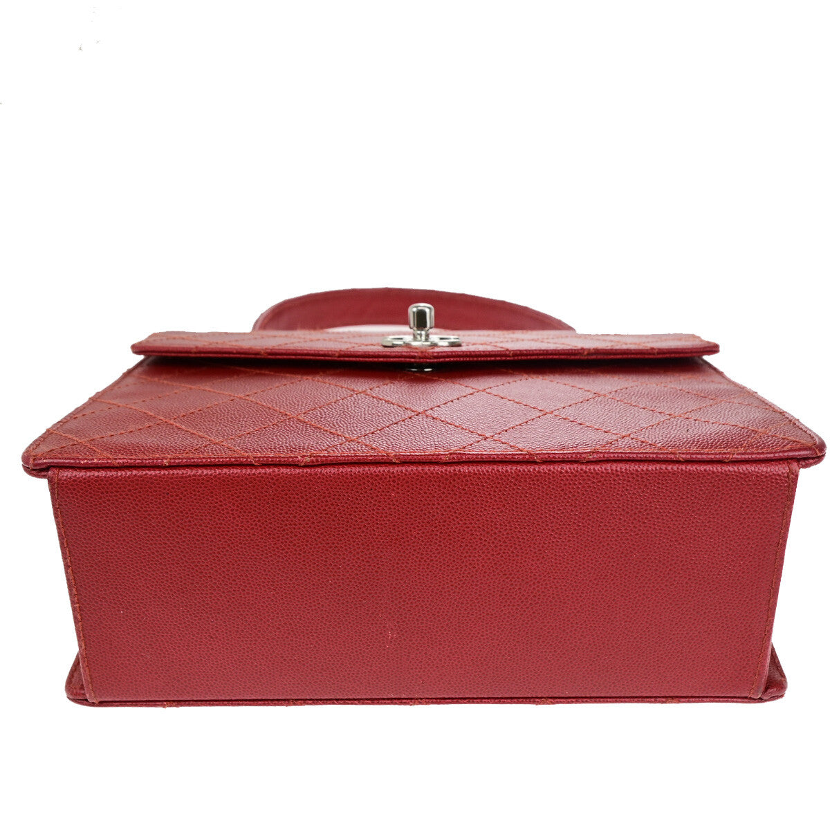 Chanel Vintage CC Flap Top Handle Calfskin Leather, RED, CALFSKIN, Handbag