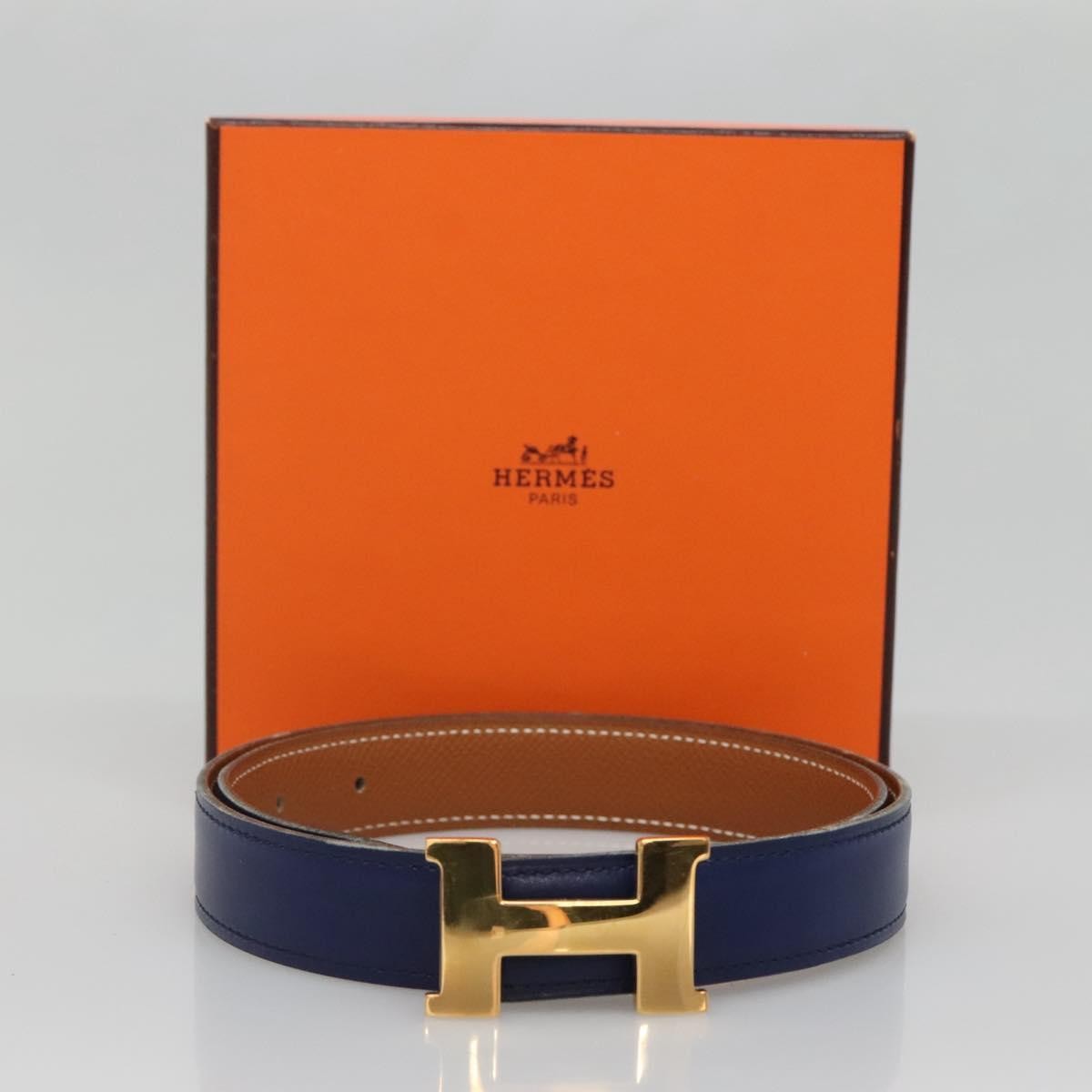 Hermes Constance Belt Leather, BLUE, LEATHER, Belts