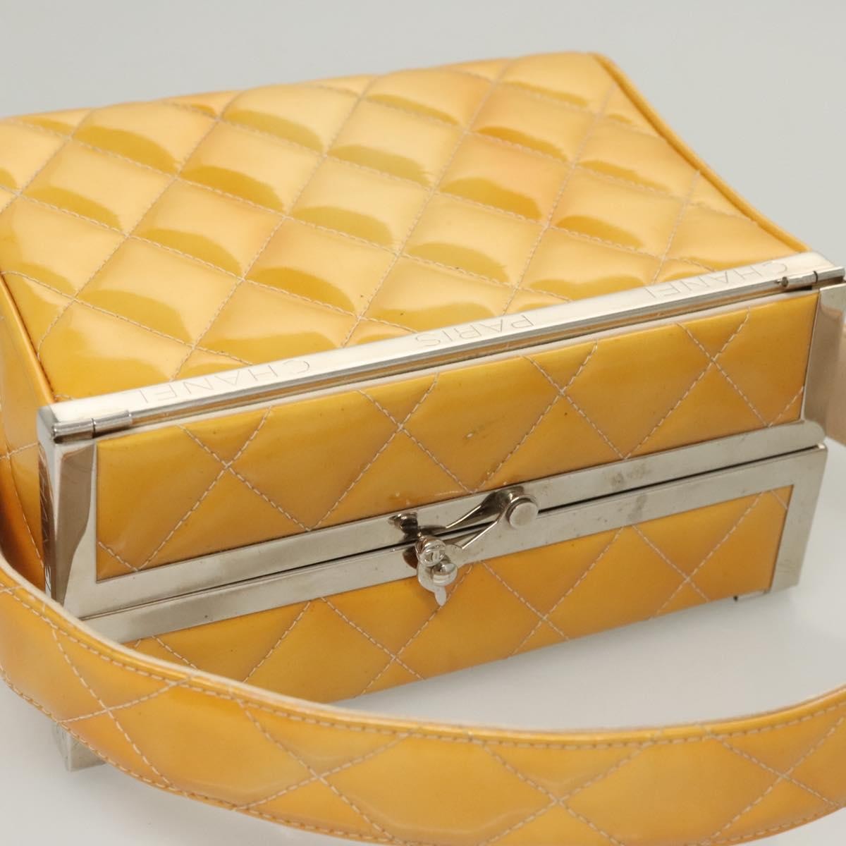 Chanel Vintage Metal Box Bag Quilted Lambskin, YELLOW, PATENT_LEATHER, Handbag