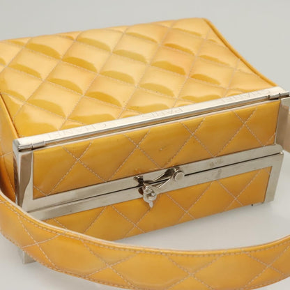 Chanel Vintage Metal Box Bag Quilted Lambskin, YELLOW, PATENT_LEATHER, Handbag