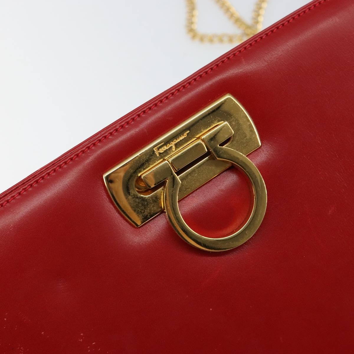 Salvatore Ferragamo Vintage Gancini Chain Shoulder Bag Leather, RED, LEATHER, Shoulder bag
