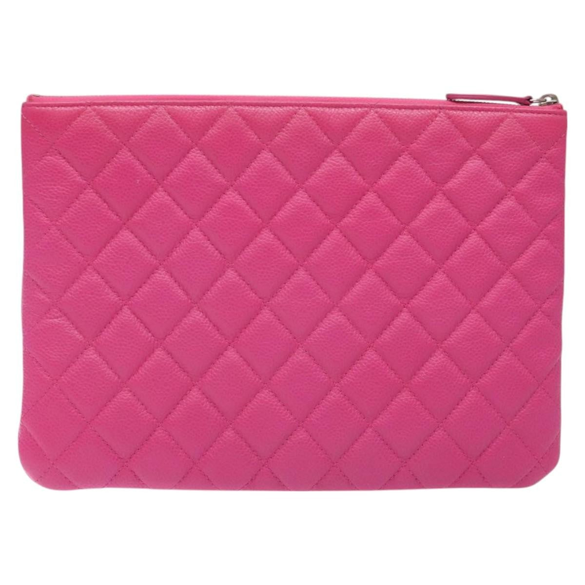 Chanel O Case Clutch Quilted Caviar, PINK, LEATHER, Clutche & pouche