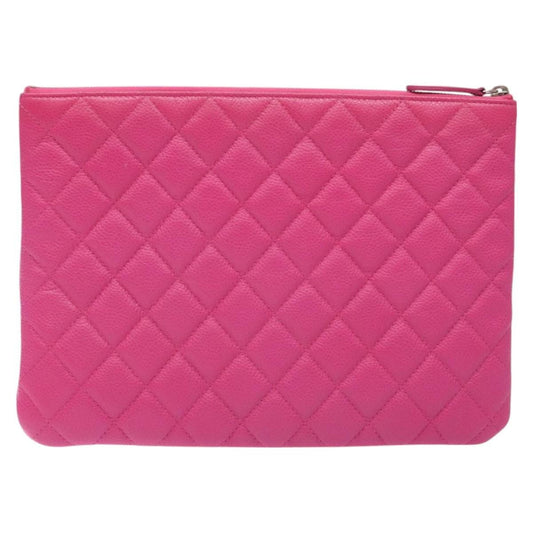 Chanel O Case Clutch Quilted Caviar, PINK, LEATHER, Clutche & pouche