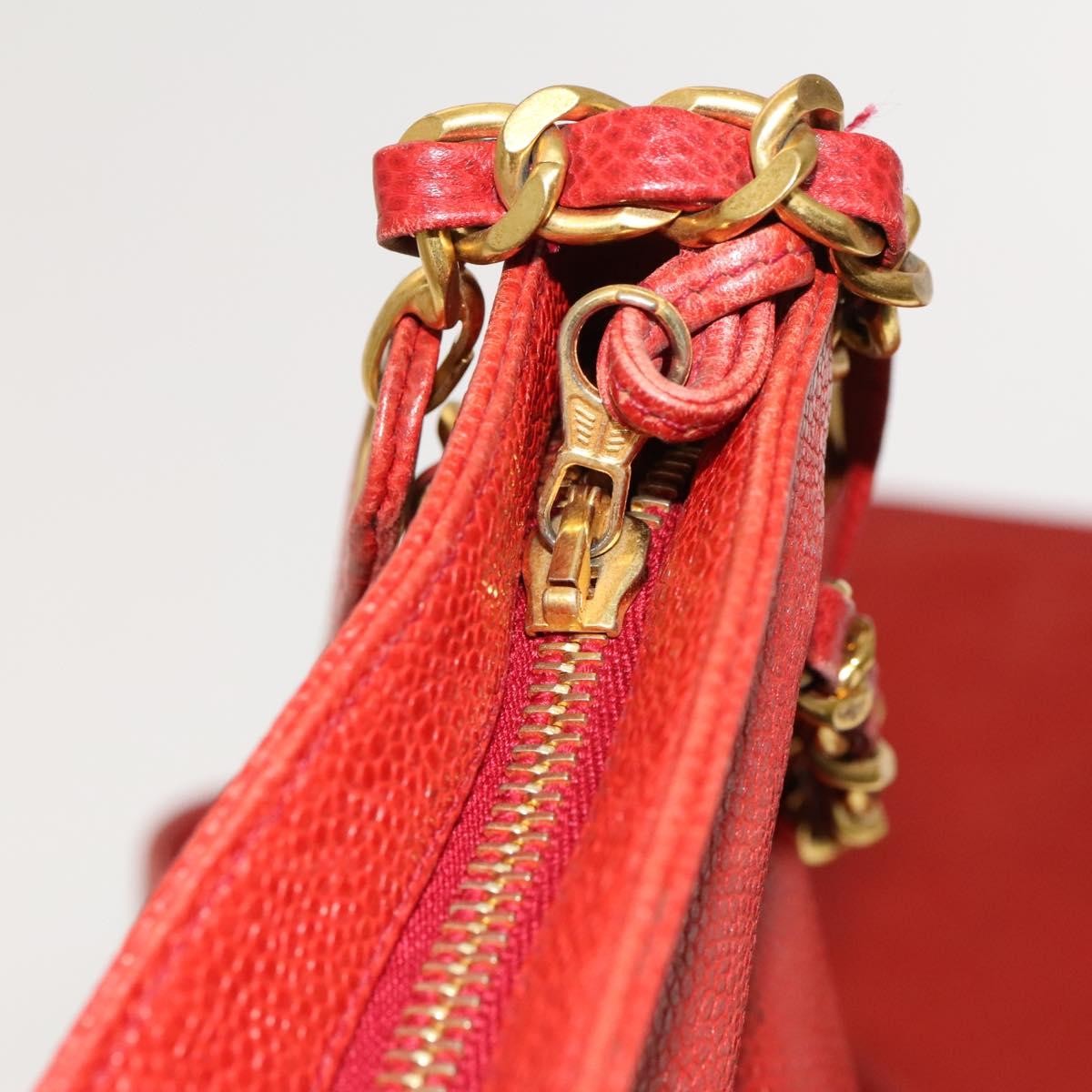 Chanel Triple CC Chain Shoulder Bag Caviar Leather, RED, LEATHER, Shoulder bag