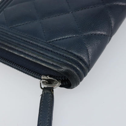 Chanel Boy Yen Wallet Quilted Lambskin, NAVY, LEATHER, Wallets