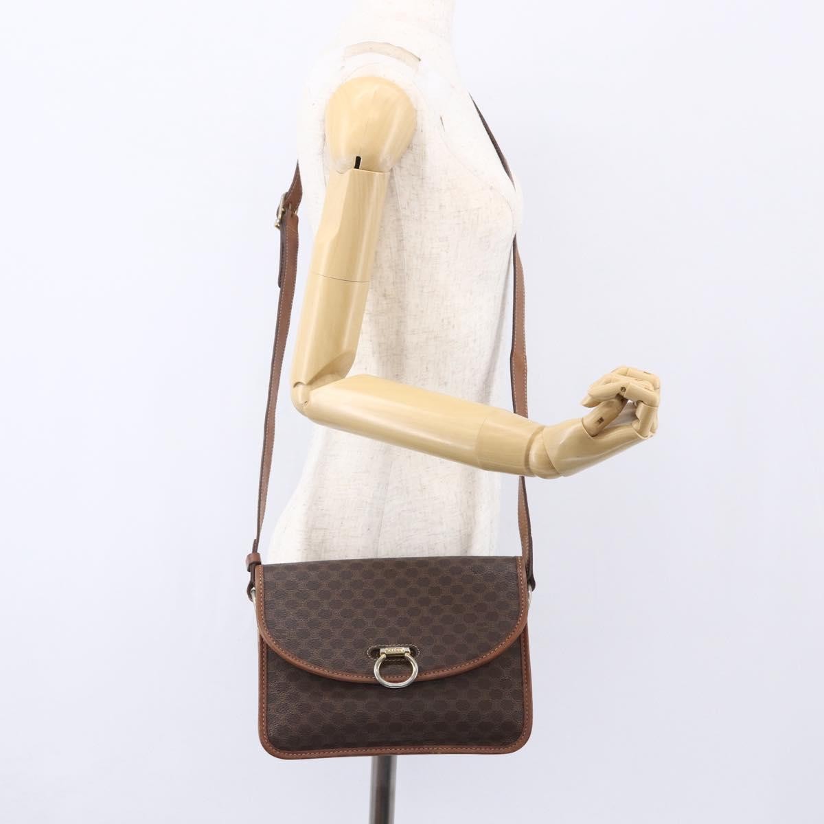 Celine Flap Shoulder Bag Canvas, BROWN, CANVAS, Shoulder bag