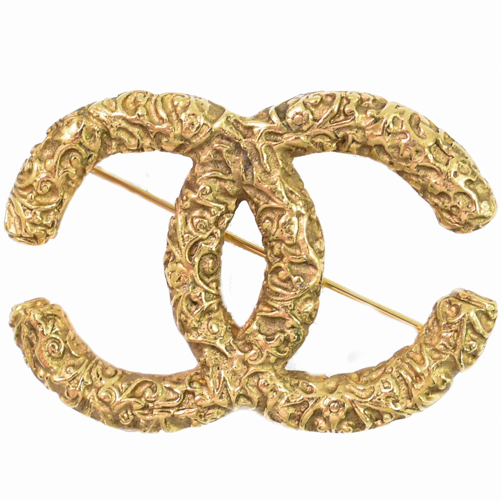 Chanel CC Brooch Textured Metal, GOLD, GOLD_PLATED, Brooch