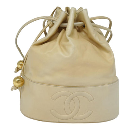 Chanel Vintage CC Drawstring Bucket Bag Lambskin, BEIGE, LEATHER, Shoulder bag
