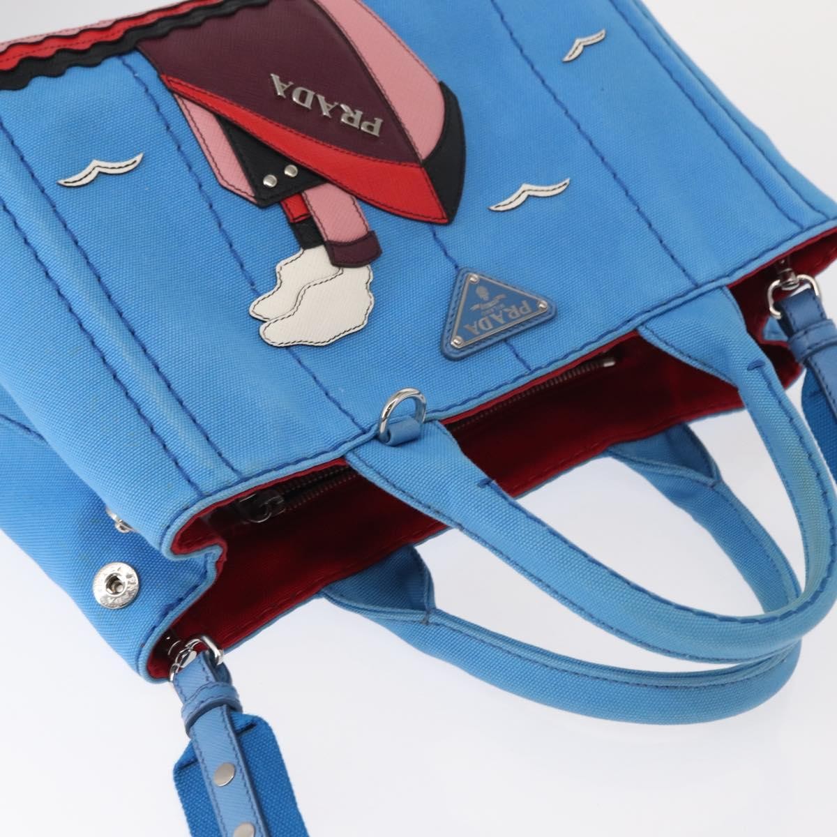 Prada Canapa Convertible Tote Canvas with Applique, BLUE, CANVAS, Tote bag