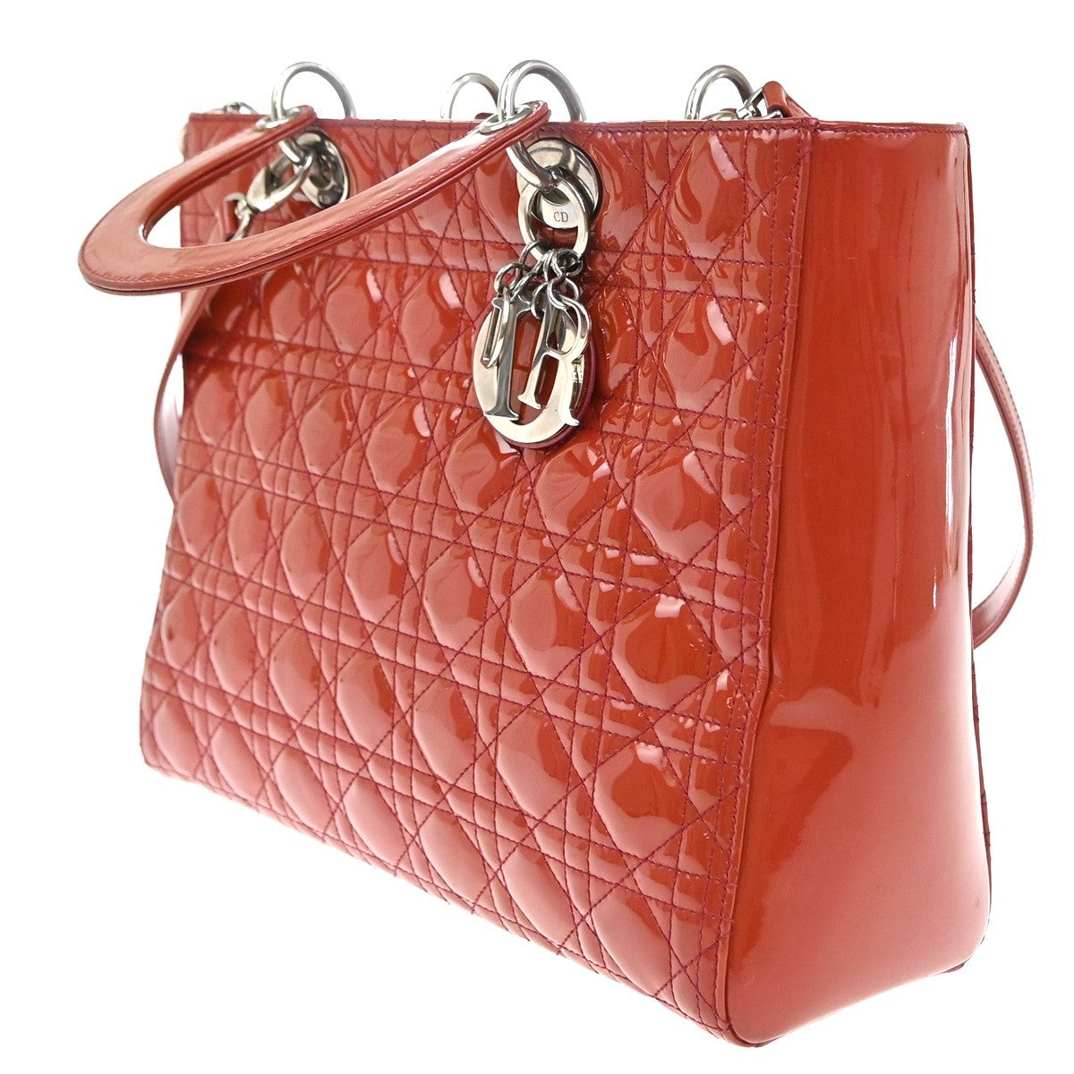 Christian Dior Vintage Lady Dior Bag Cannage Quilt Patent, RED, PATENT_LEATHER, Handbag