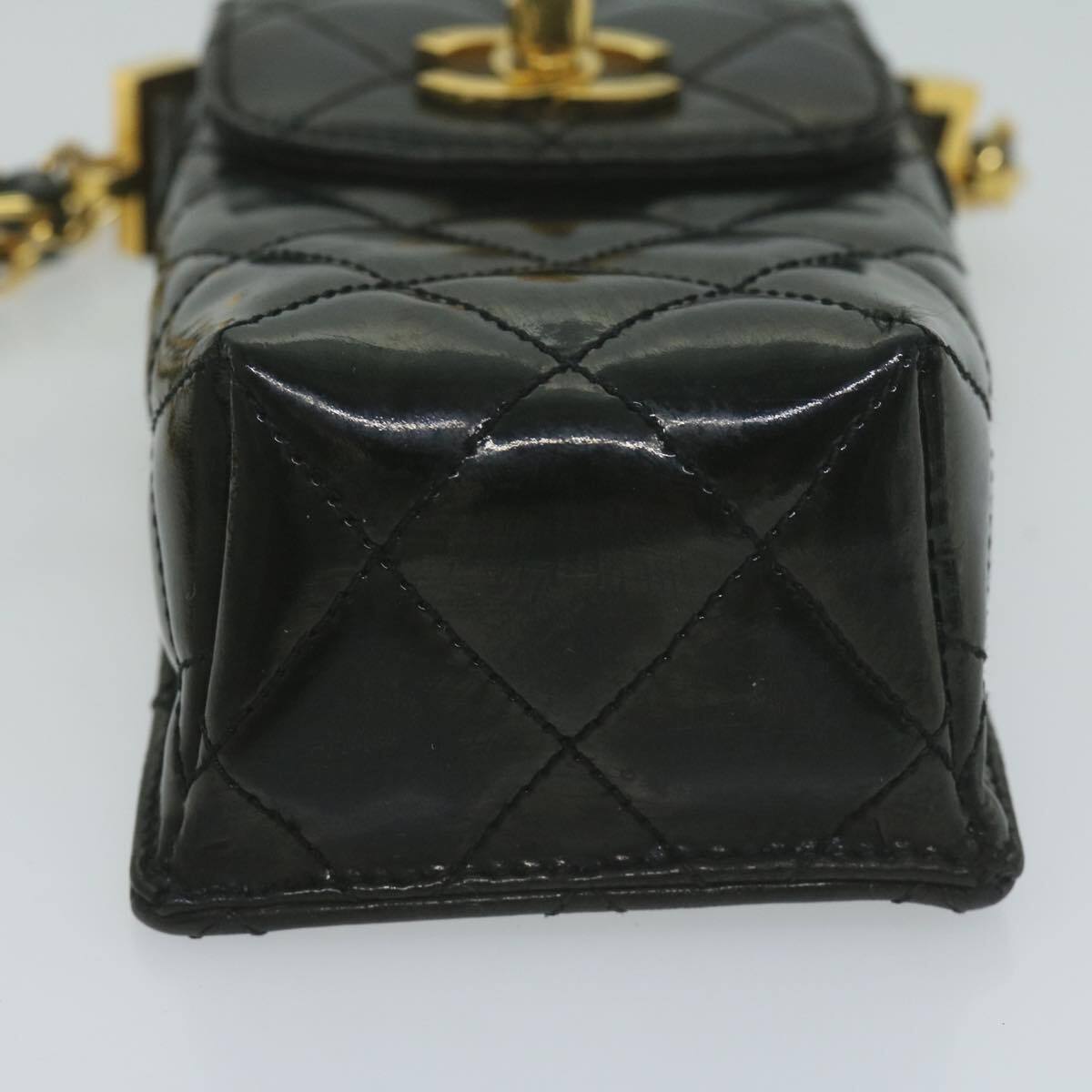Chanel Vintage CC Flap Phone Holder Crossbody Bag Quilted Patent, BLACK, PATENT_LEATHER, Crossbody bag