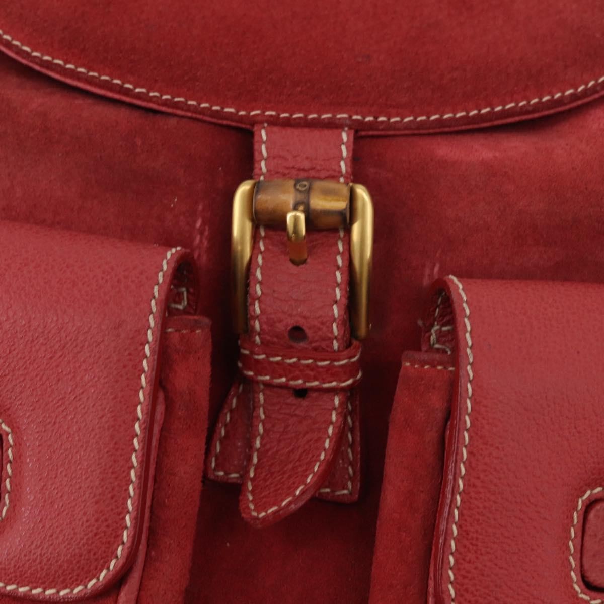 Gucci Vintage Bamboo Backpack Suede and Leather, Red, Suede, Backpack