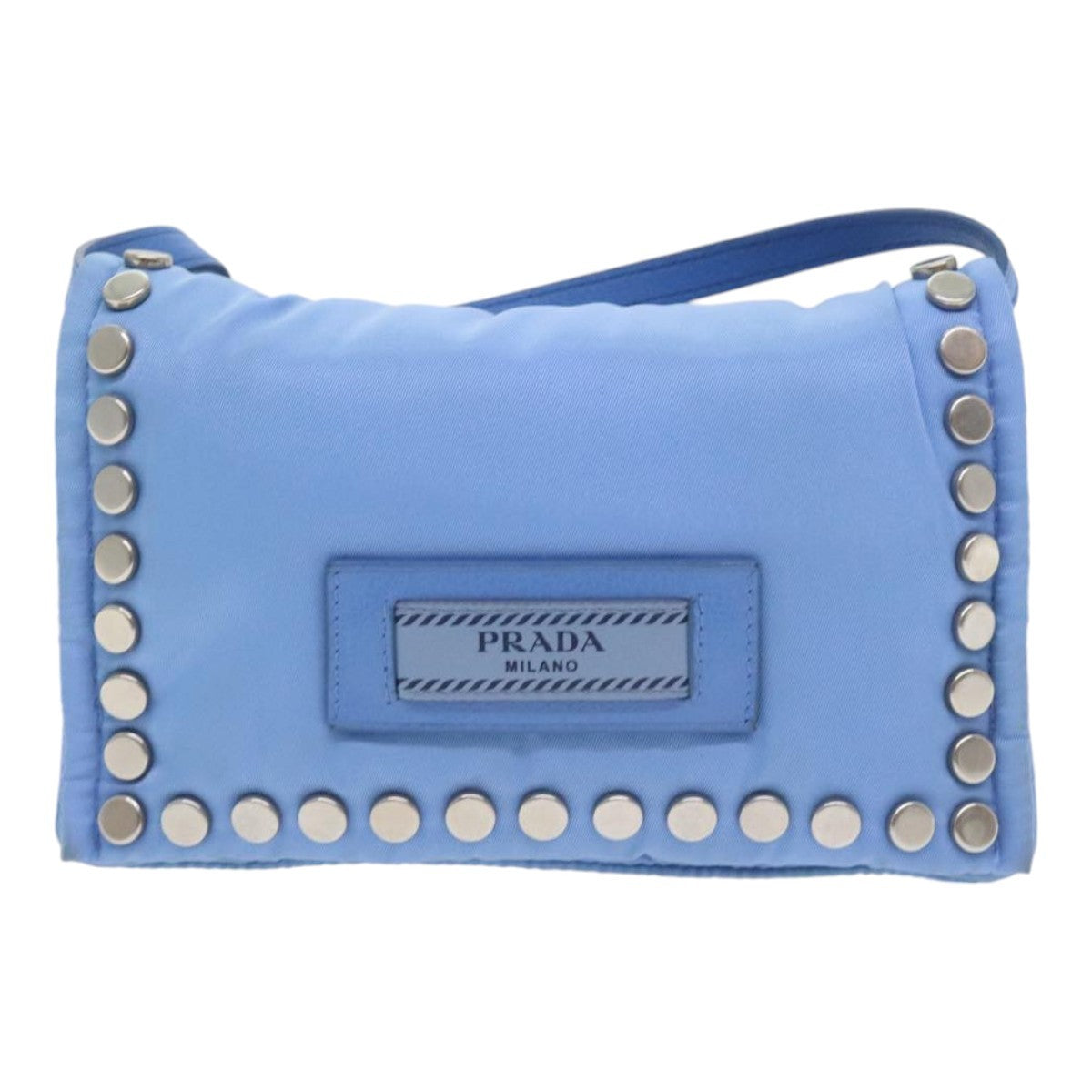 Prada Etiquette Flap Bag Studded Tessuto, BLUE, NYLON, Handbag