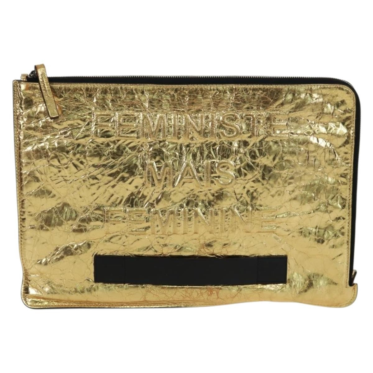Chanel Feminine Pouch Crinkled Leather, Gold, Leather, Clutch