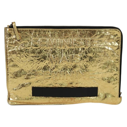 Chanel Feminine Pouch Crinkled Leather, Gold, Leather, Clutch