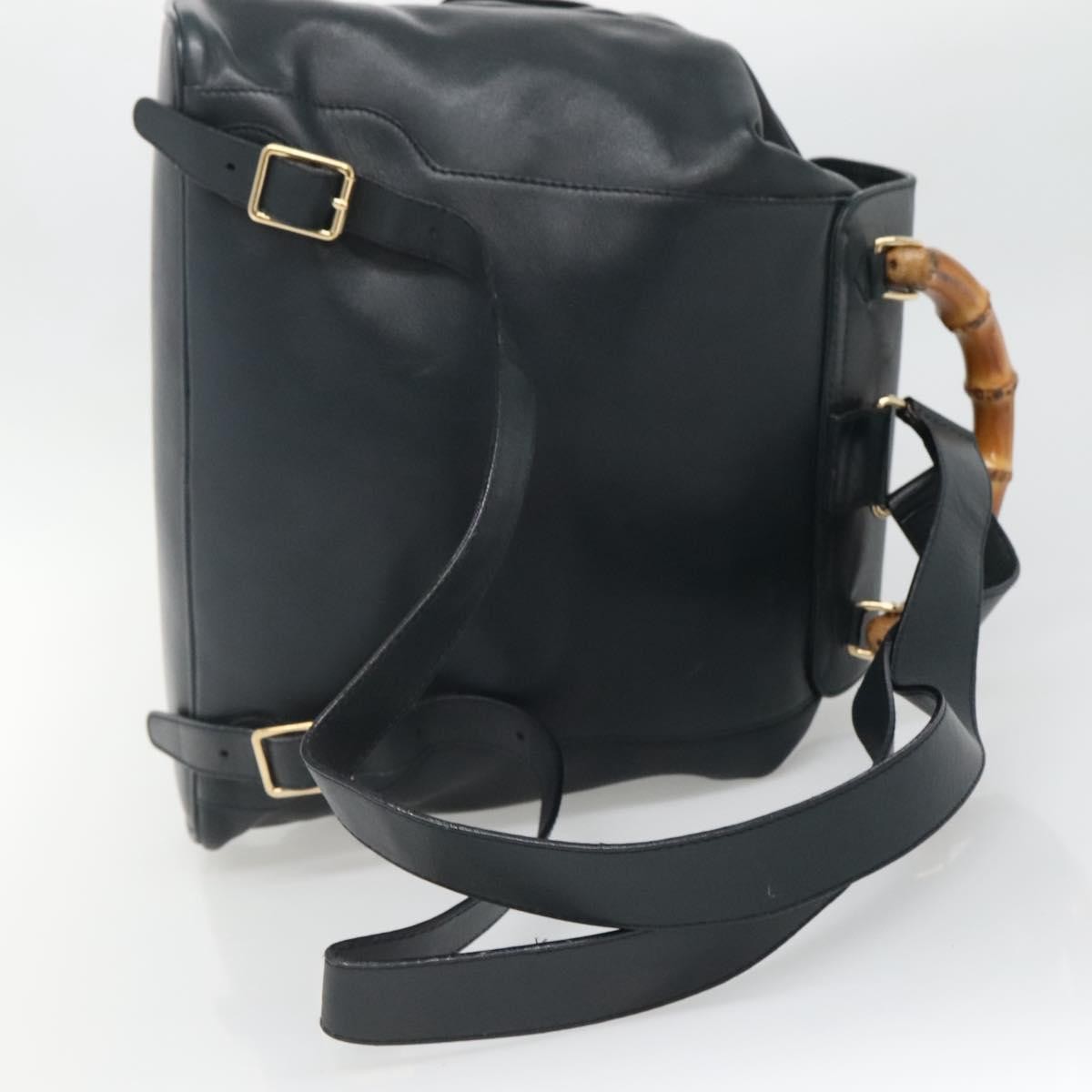 Gucci Vintage Bamboo Backpack Leather, BLACK, LEATHER, Backpack