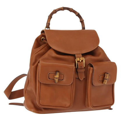 Gucci Vintage Bamboo Backpack Leather, BROWN, LEATHER, Backpack