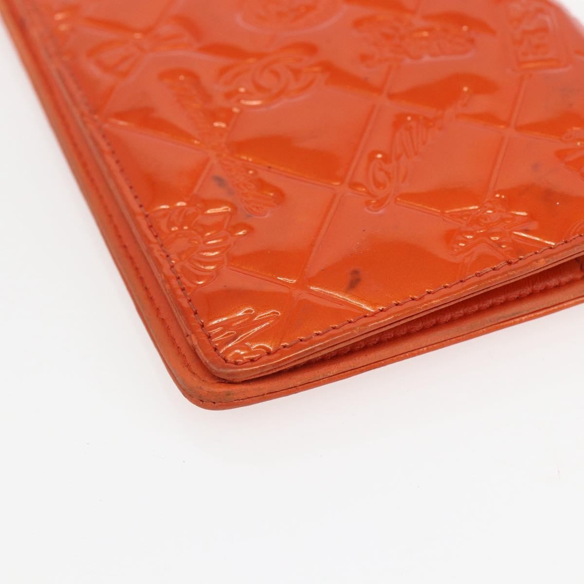 Chanel Lucky Symbols Yen Wallet Embossed Quilted Patent, Orange, Patent Leather, Wallet