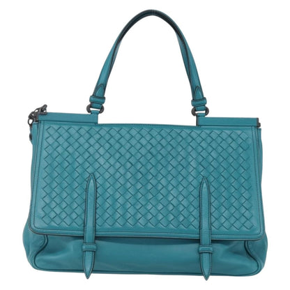 Bottega Veneta Monaco Convertible Satchel Leather with Intrecciato Detail, TURQUOISE, LEATHER, Handbag